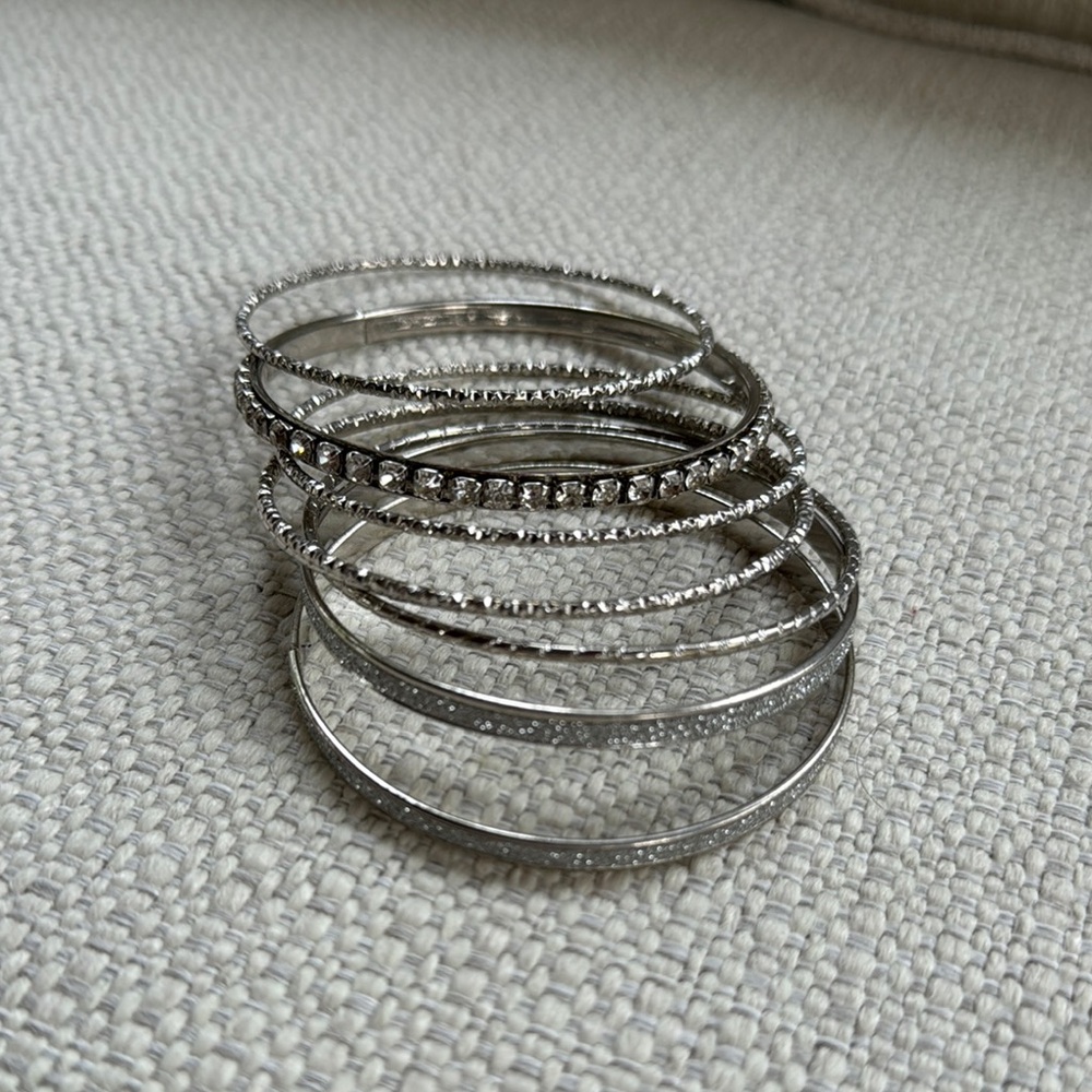 Silver Bohemian Textured Bracelets Set